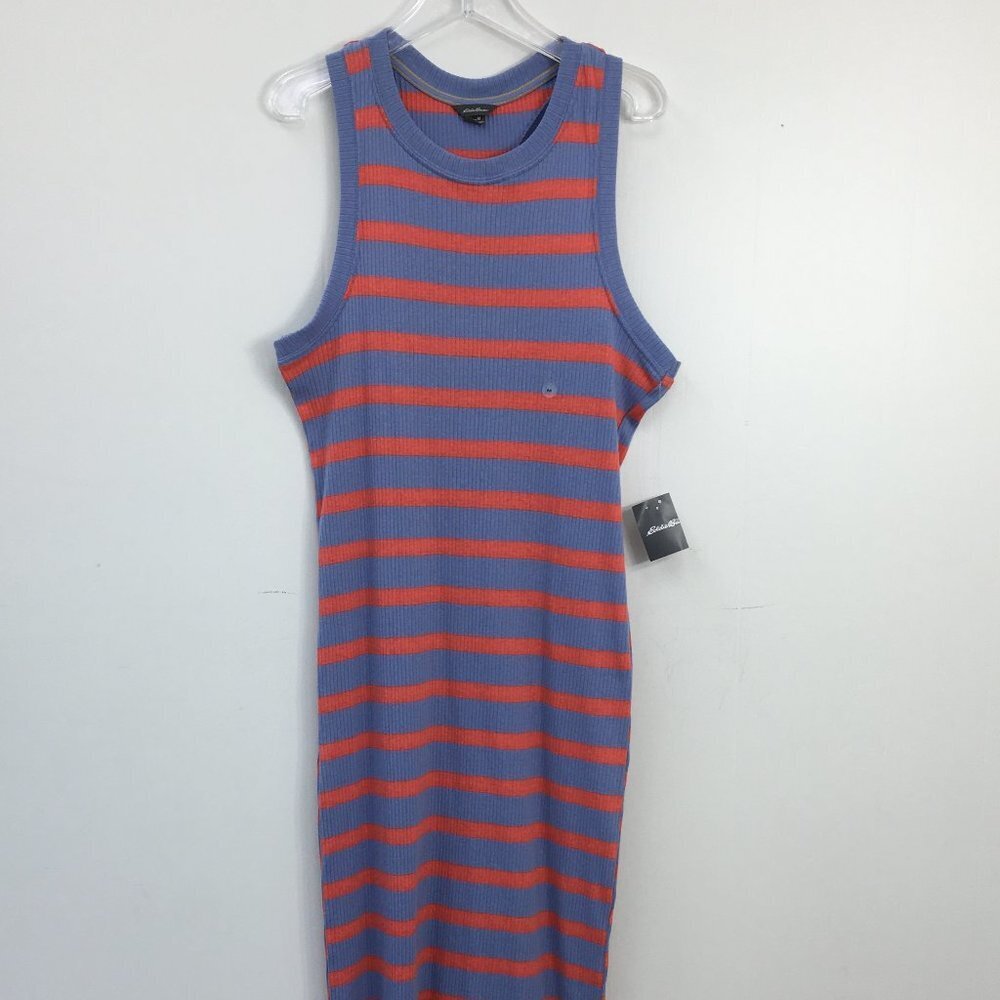 Eddie Bauer Coral and Blue Striped Maxi Dress Size M Brand NEW With Tags